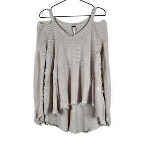 Free People Womens Moonshine Casual Top Ivory Long Sleeve V Neck Raw Hem Boho XS